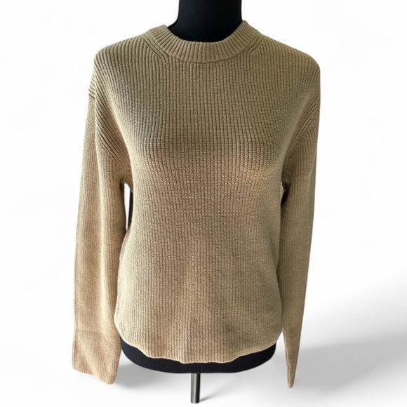 🆕Vince Beige Ribbed Crewneck Pullover Sweater Ladies Size M NWT Cotton Blend - Picture 1 of 12